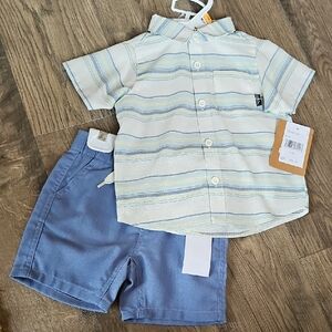 NWT Eddie Bauer Short Set BOY toddler Striped Shirt Blue Yellow 12 Month